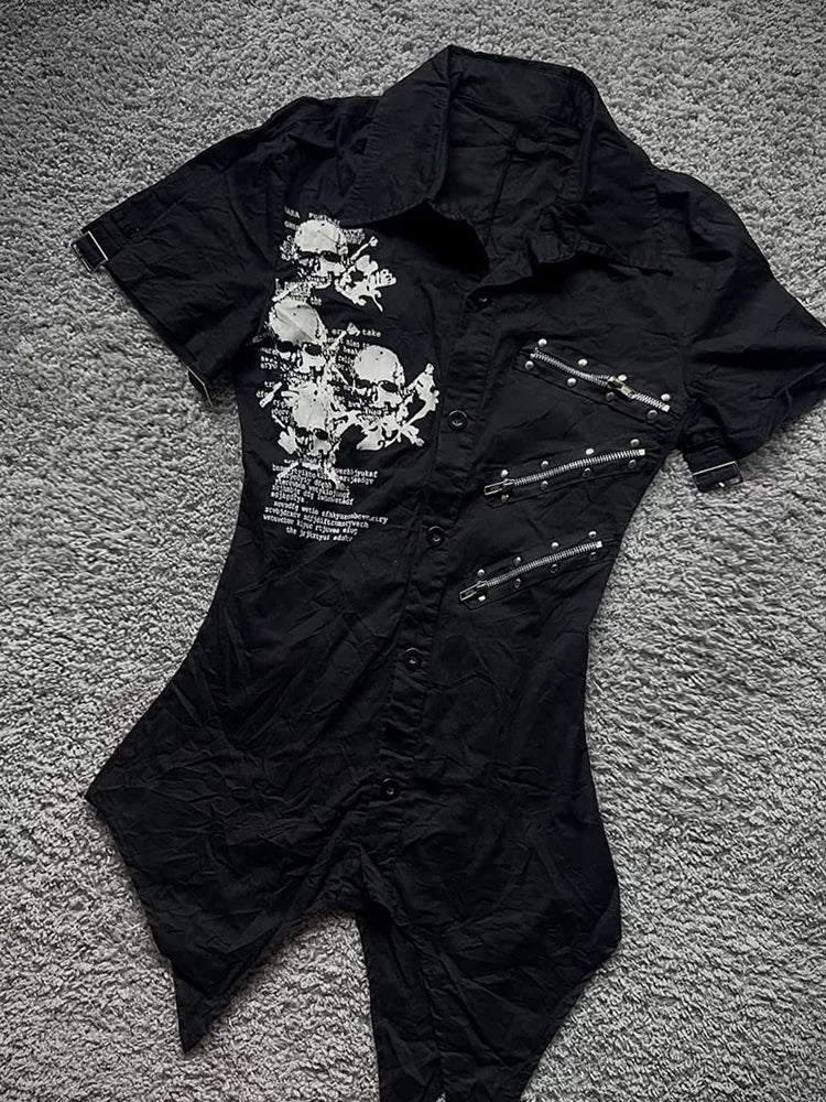 Skull Print Asymmetric Shirt