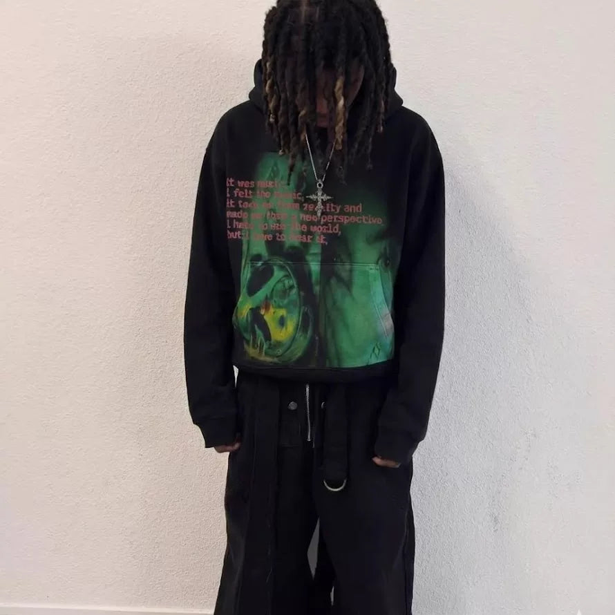 Green Graphic Print Hoodie