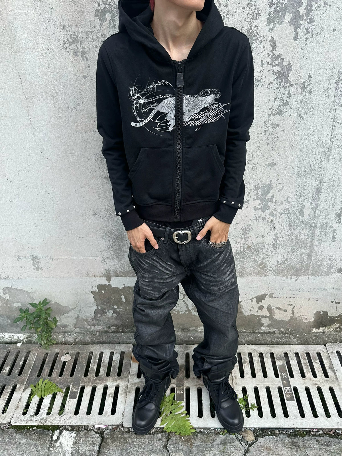 Cheetah Print Studded Zip Hoodie