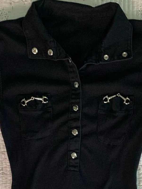 Black Snap Polo Tee