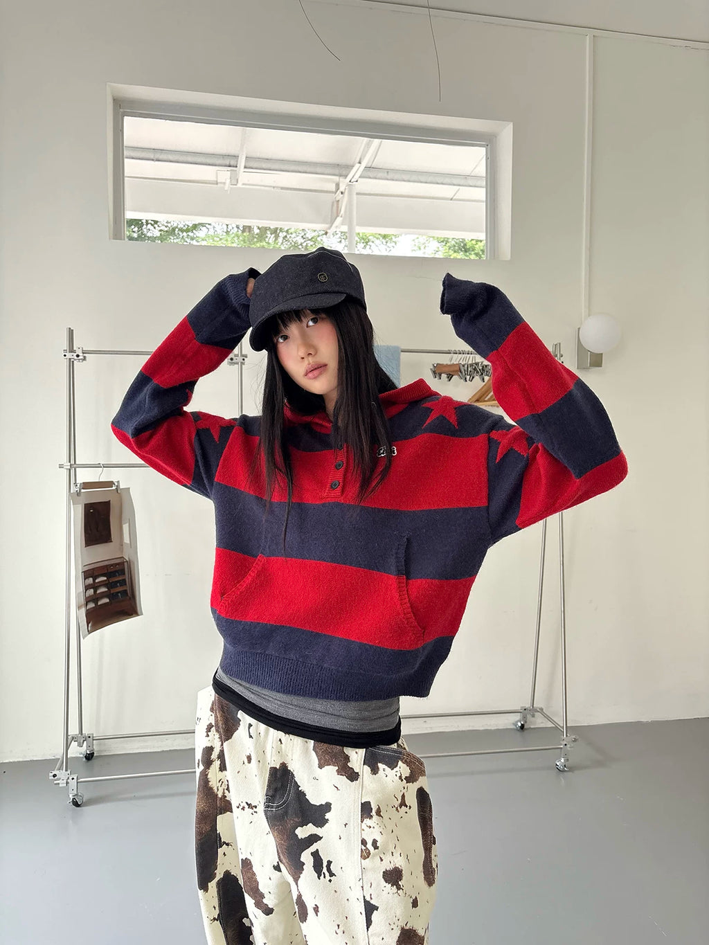 Striped Knit Hooded Sweater