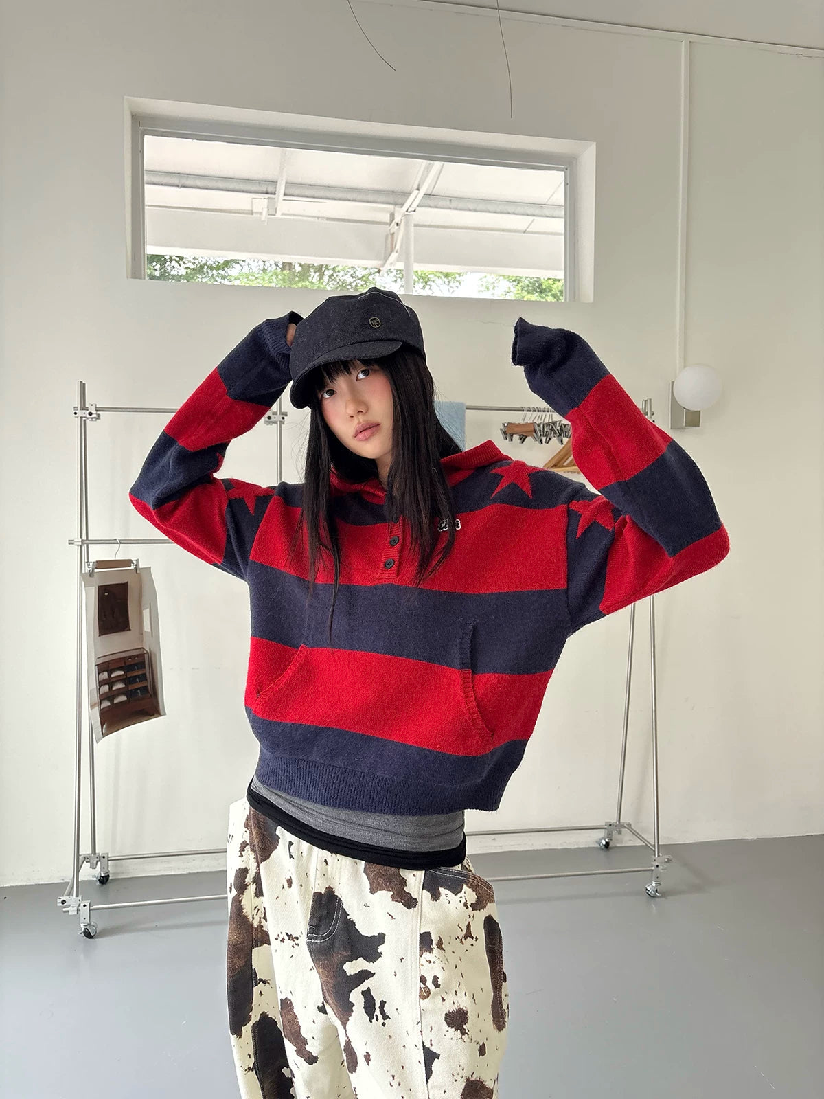 Striped Knit Hooded Sweater