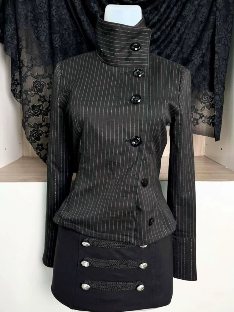 Striped Stand Collar Jacket & Skirt