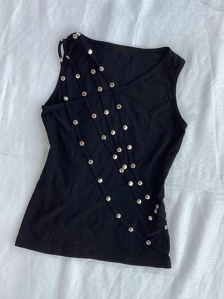 Studded V-Neck Sleeveless Top
