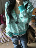 Mint Stripe Zip Hoodie