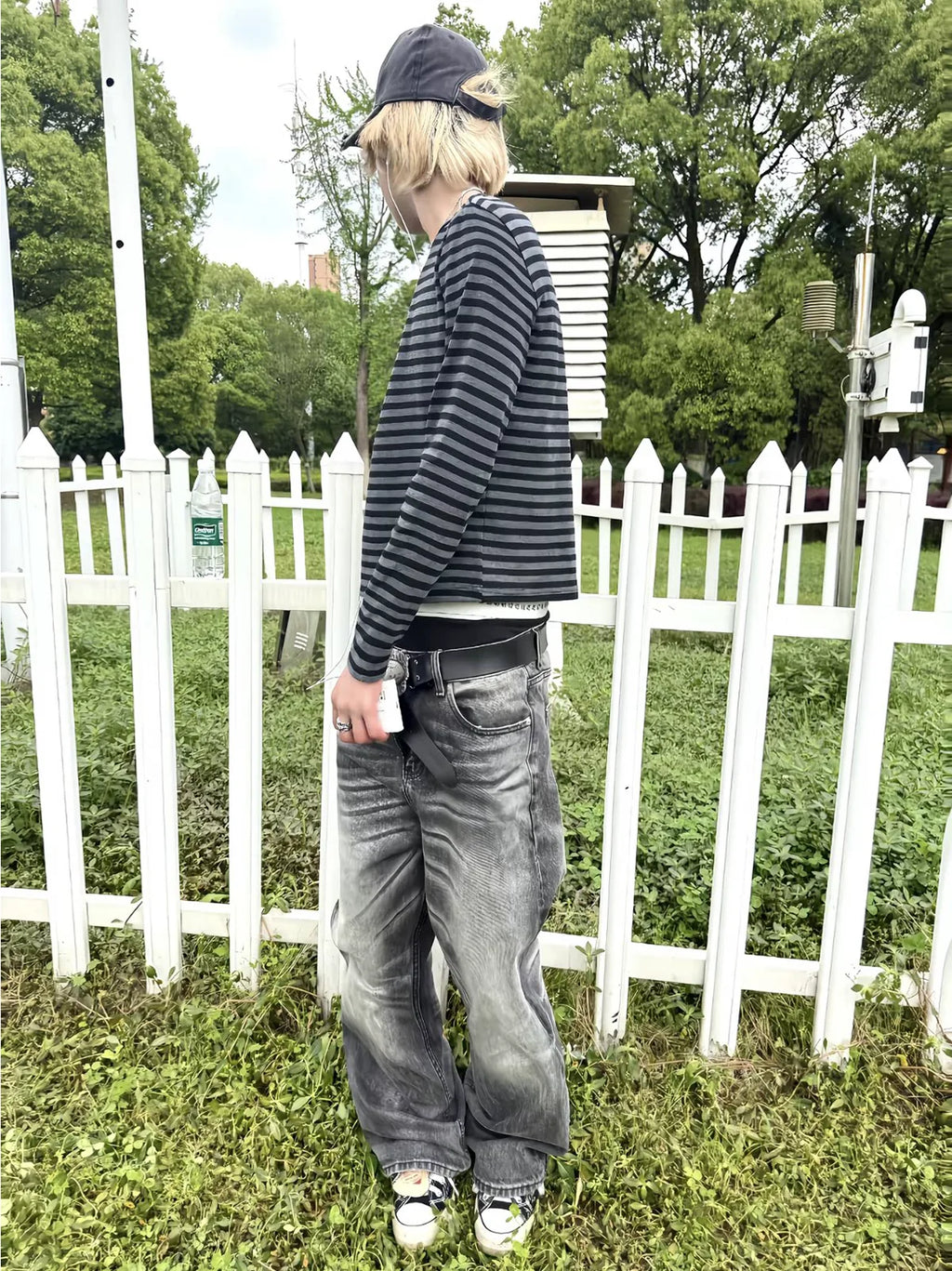 Grey Stripe Slim Long Sleeve