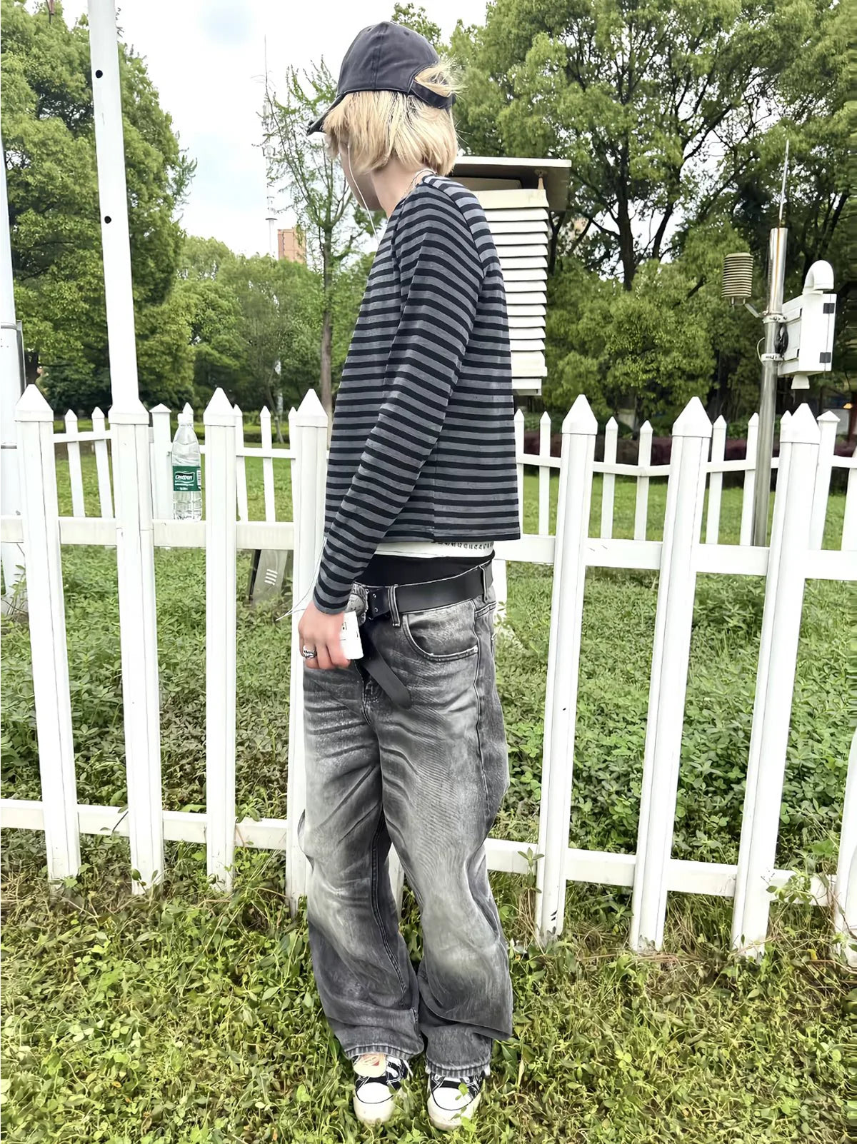Grey Stripe Slim Long Sleeve