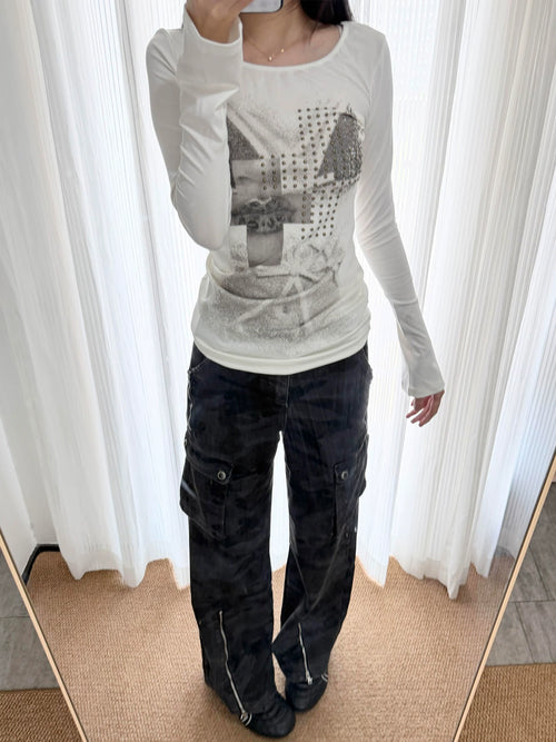 Cross Print Off-White Long Sleeve