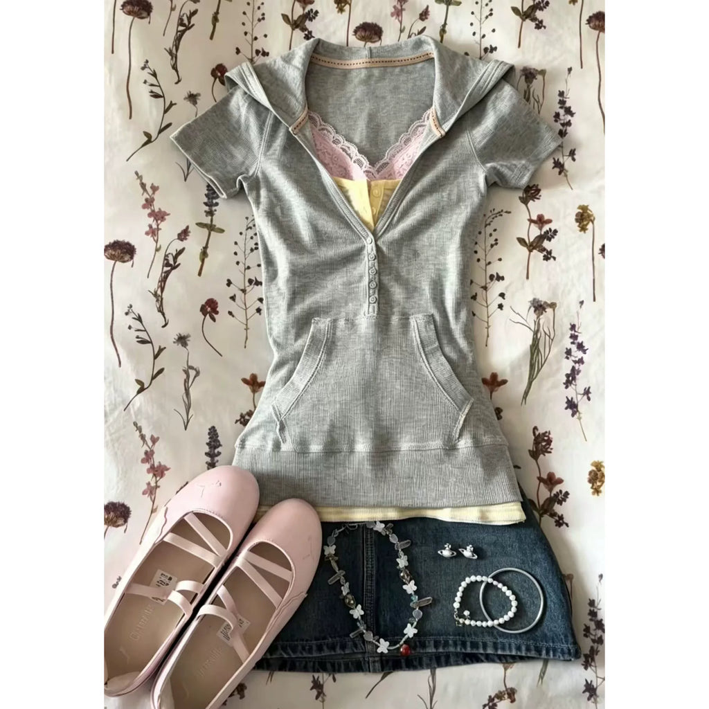 Grey Hooded Knit Tee