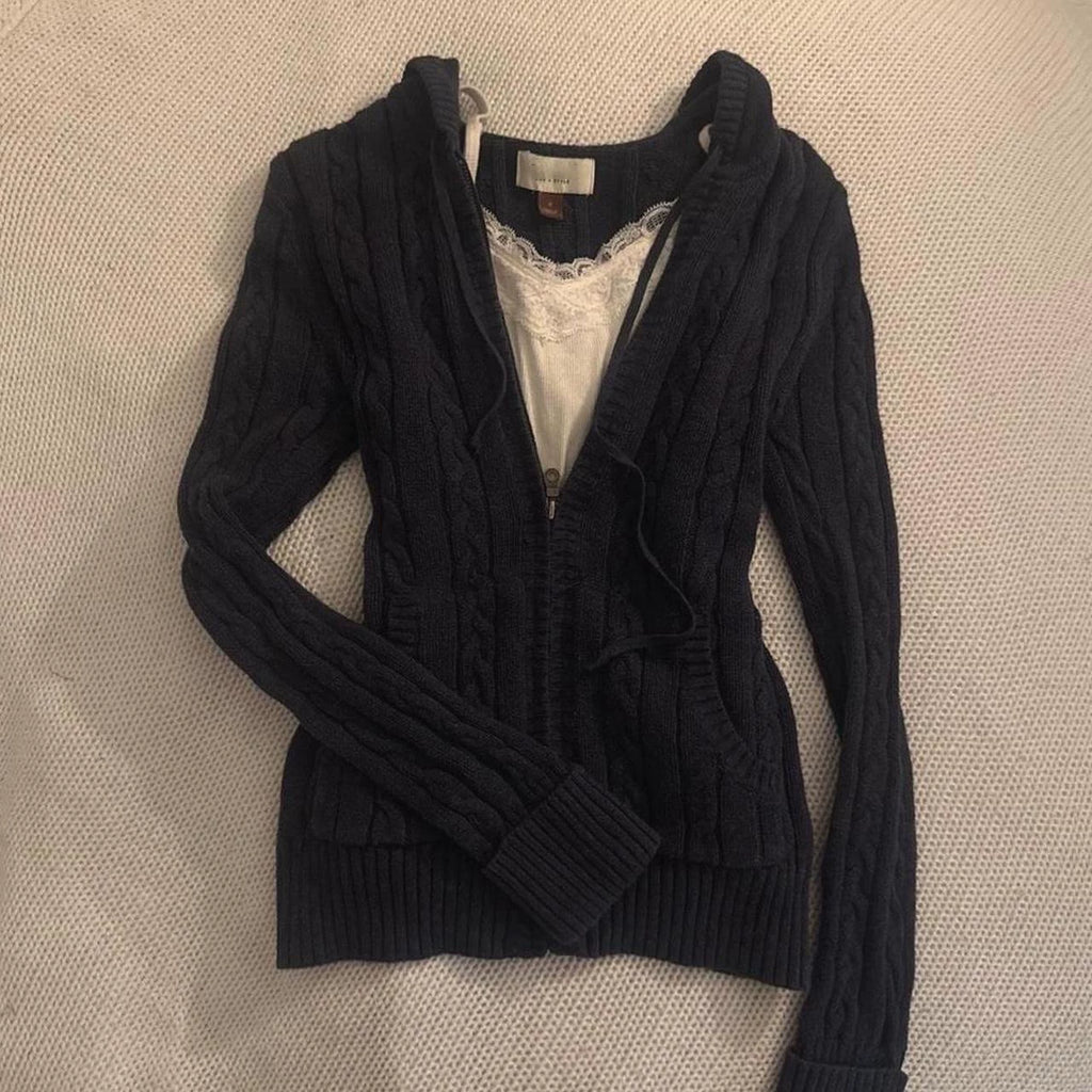 Hooded Rib Knit Cardigan