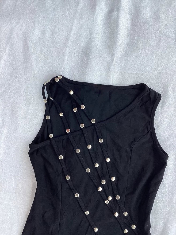 Studded V-Neck Sleeveless Top