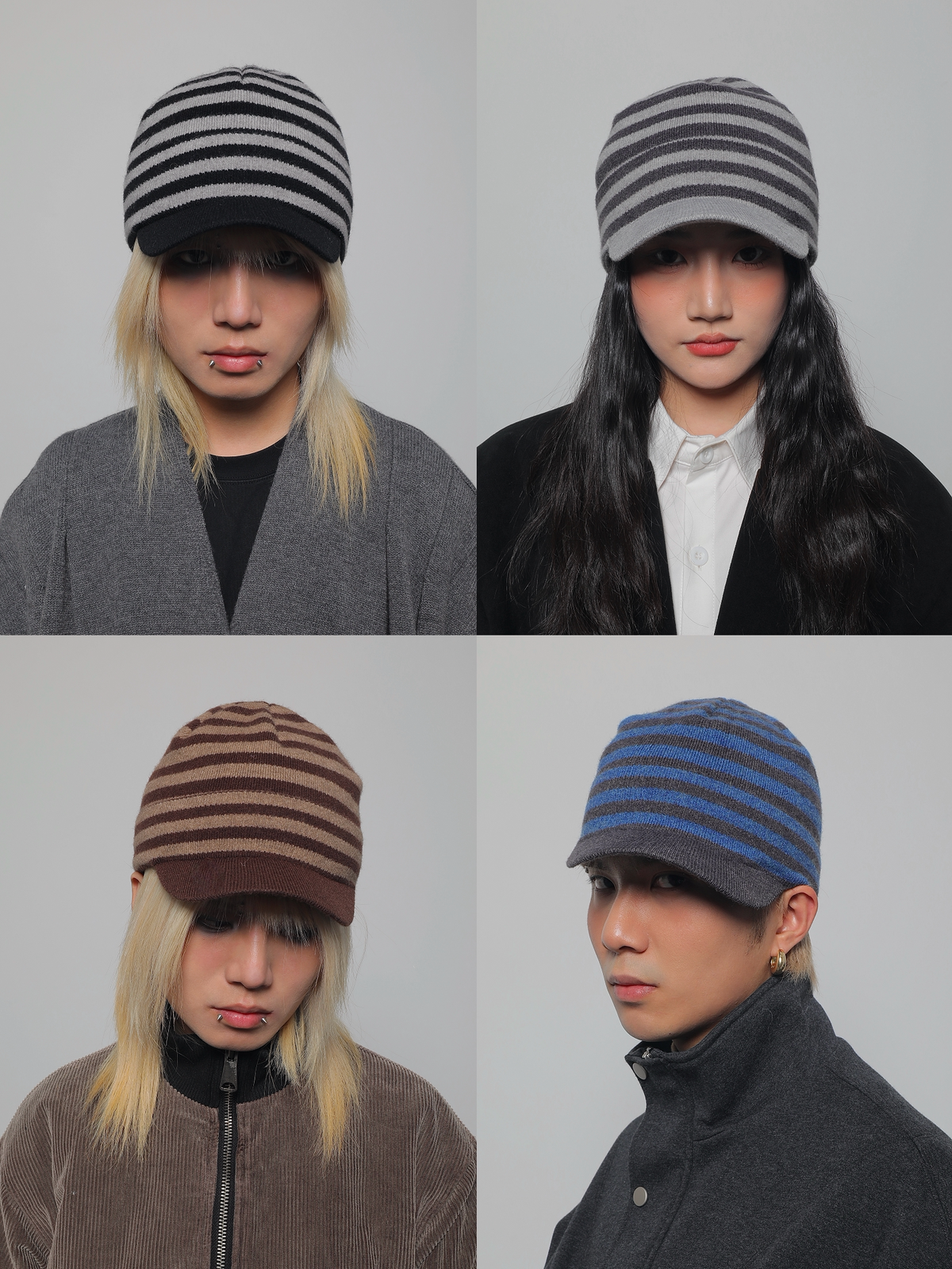 Striped Knit Duckbill Cap