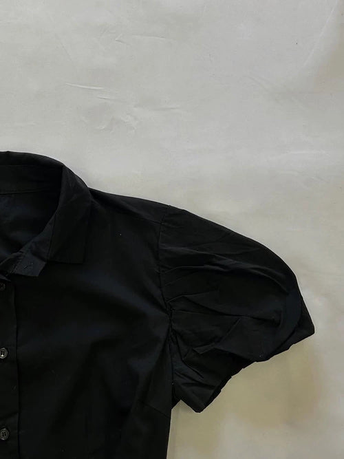 Black Lace-Up Puff Sleeve Shirt