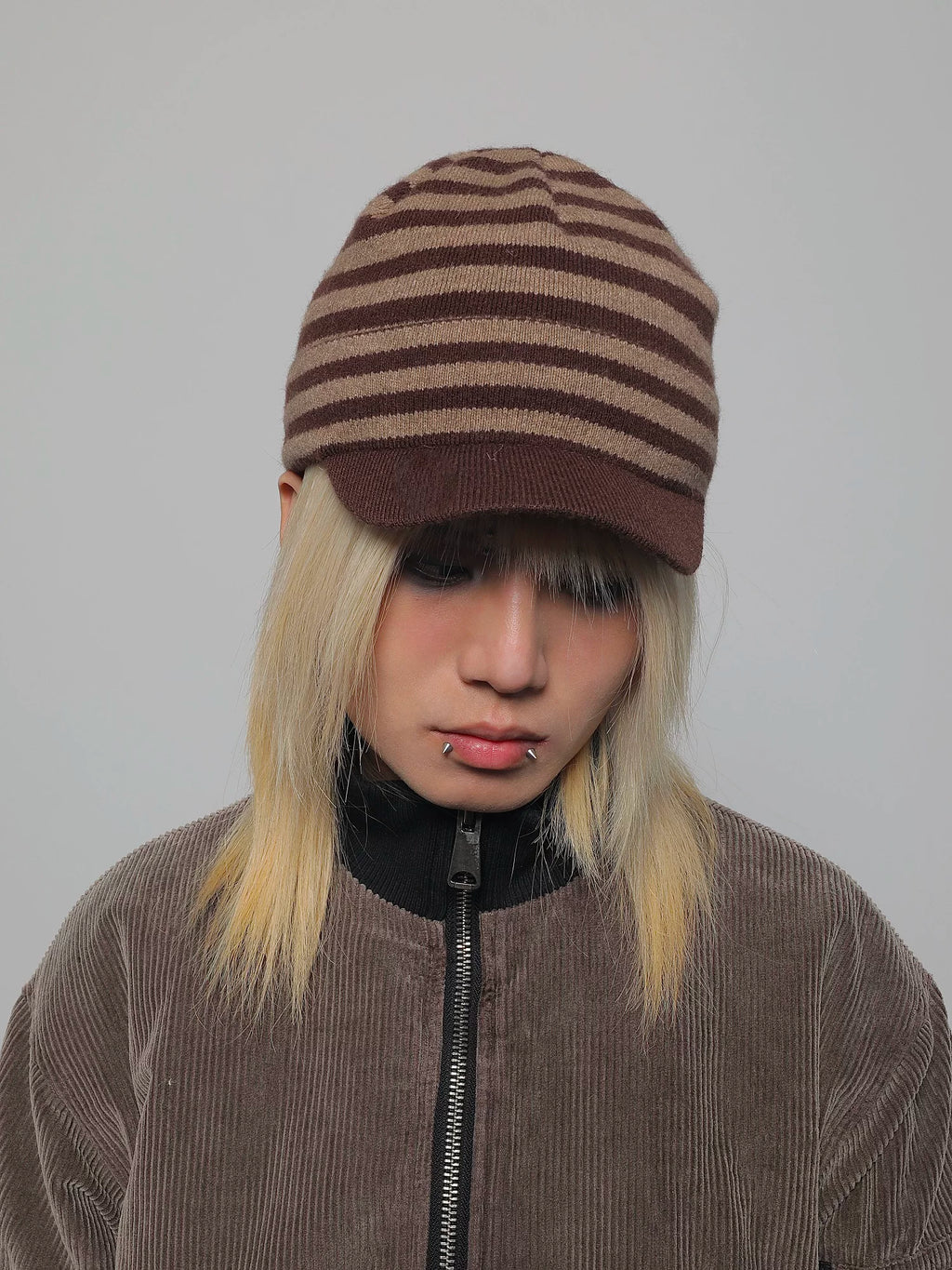Striped Knit Duckbill Cap