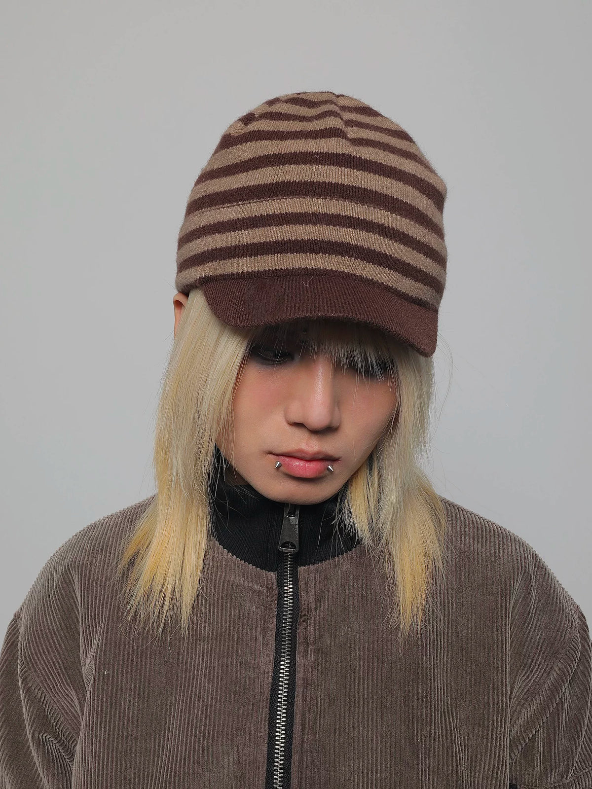 Striped Knit Duckbill Cap