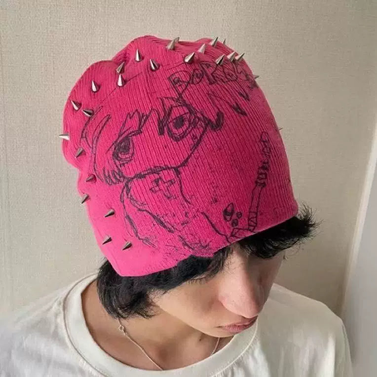 Pink Rivet Doodle Beanie