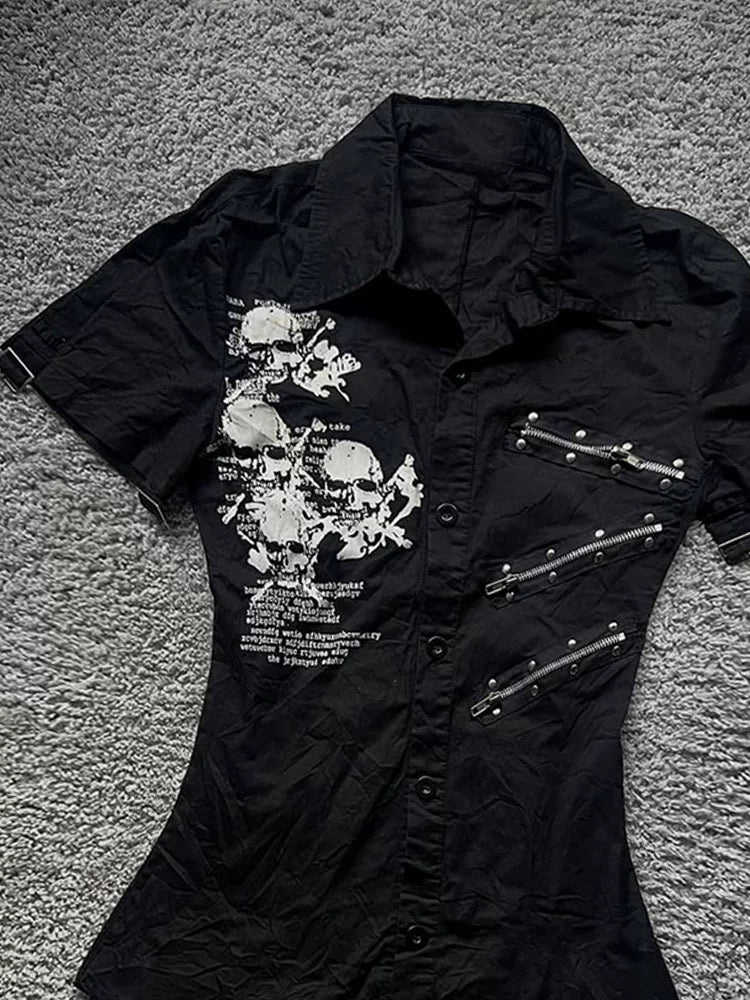 Skull Print Asymmetric Shirt
