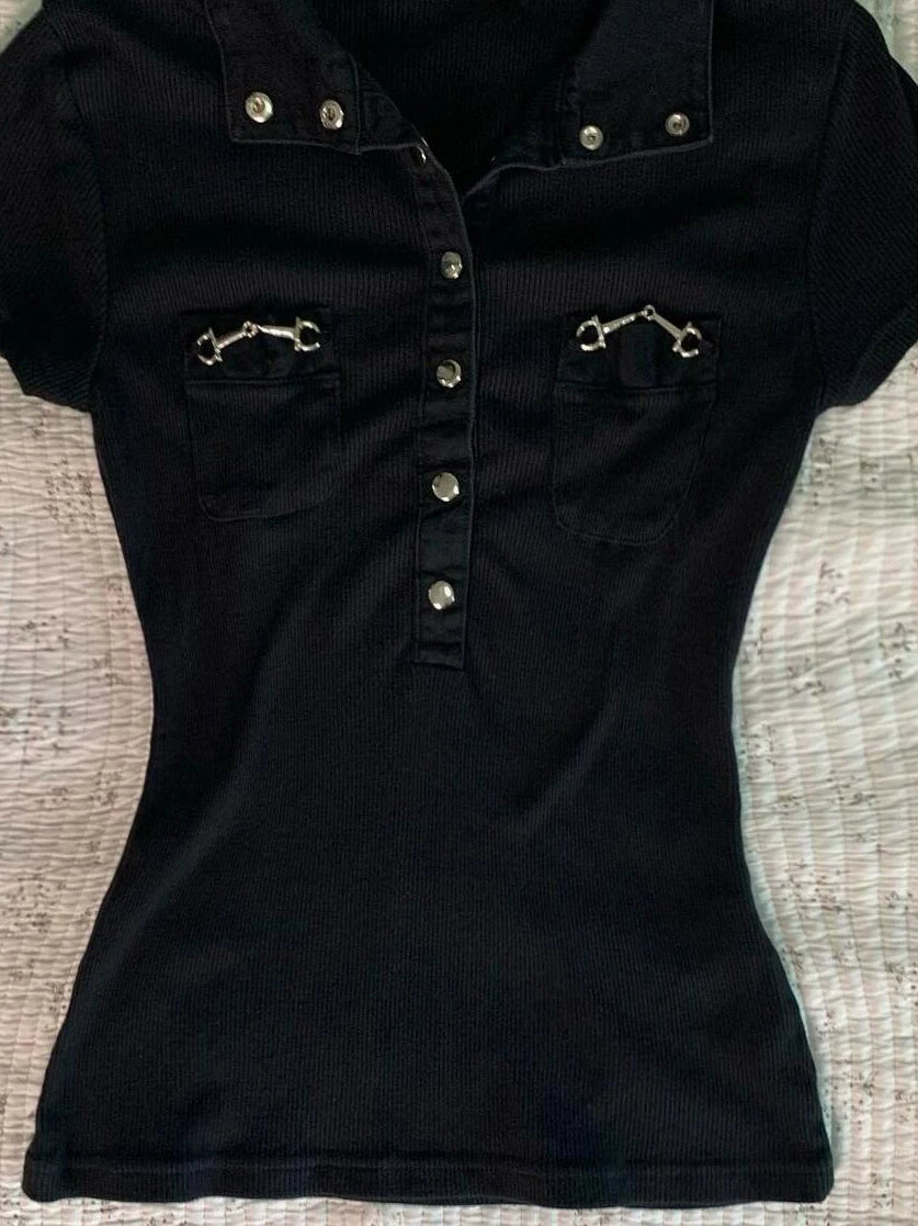 Black Snap Polo Tee