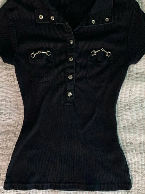 Black Snap Polo Tee