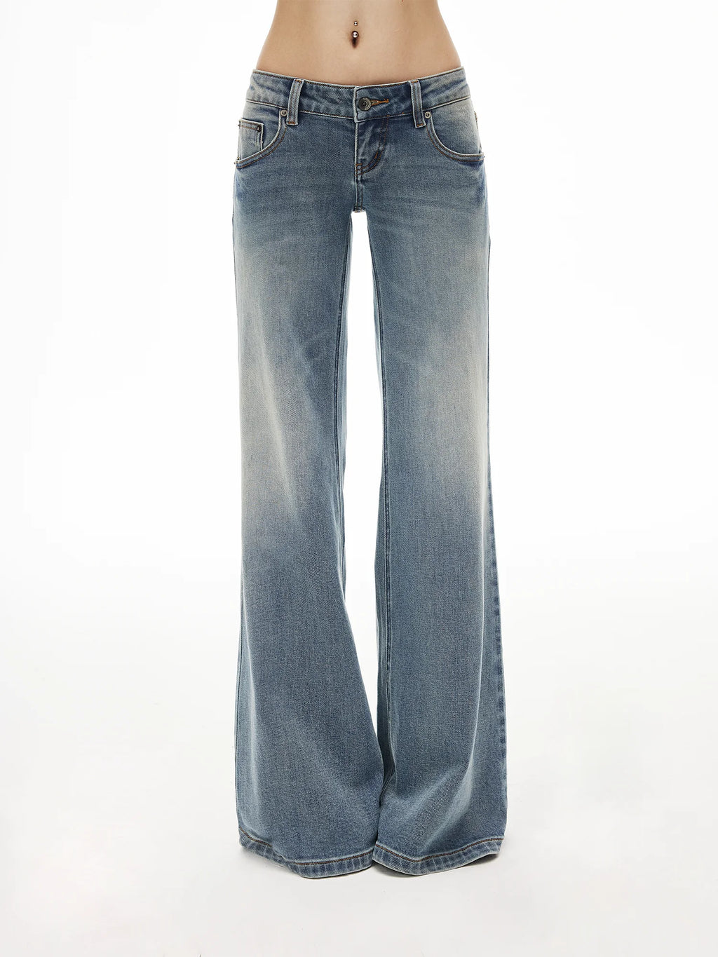 Low-Rise Slub Flare Jeans