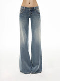 Low-Rise Slub Flare Jeans