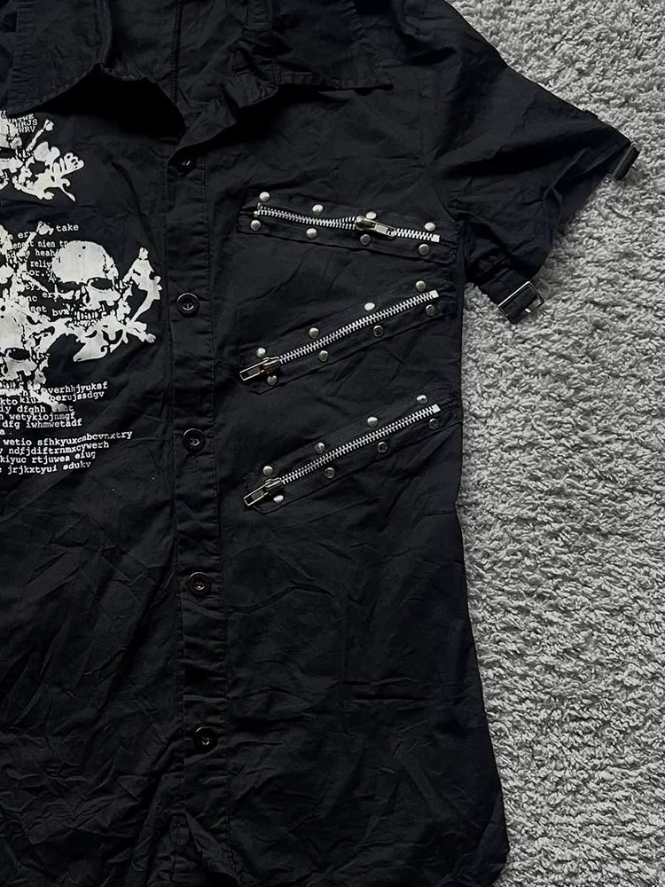 Skull Print Asymmetric Shirt