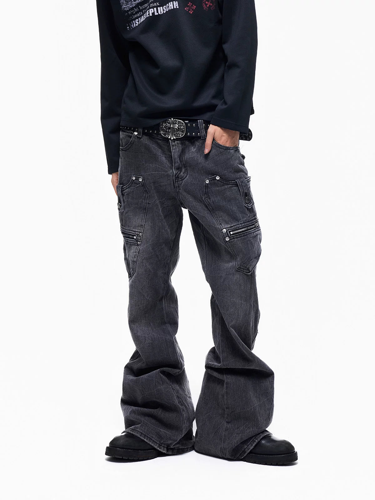 Floral Washed Multi-Pocket Flares