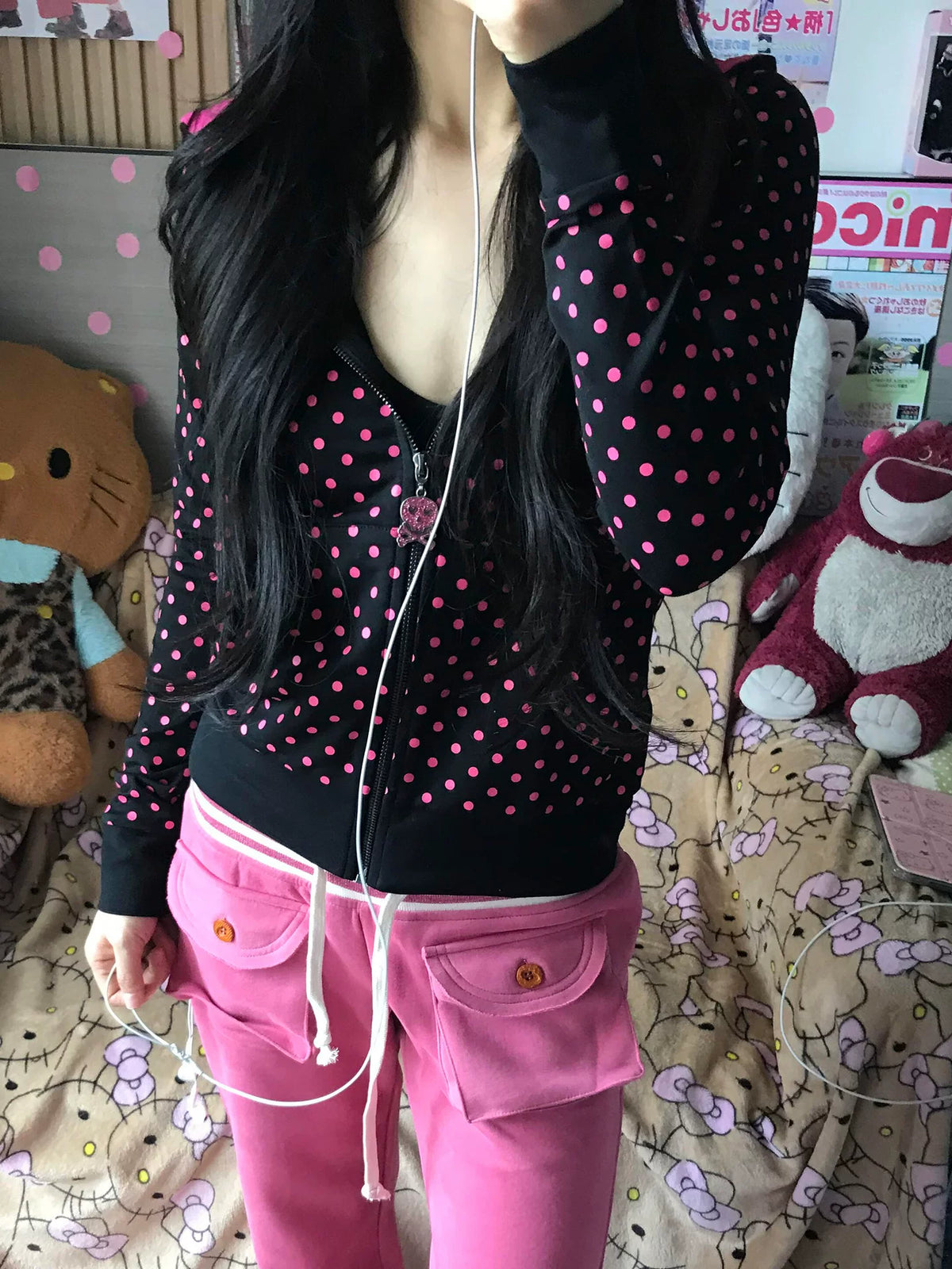 Pink Dot Zip Hoodie