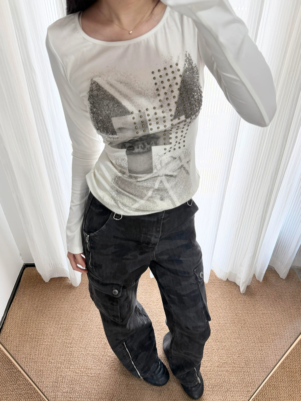 Cross Print Off-White Long Sleeve