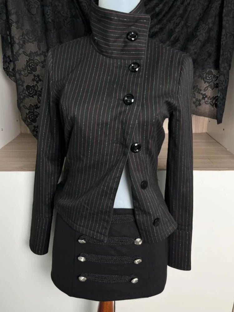 Striped Stand Collar Jacket & Skirt
