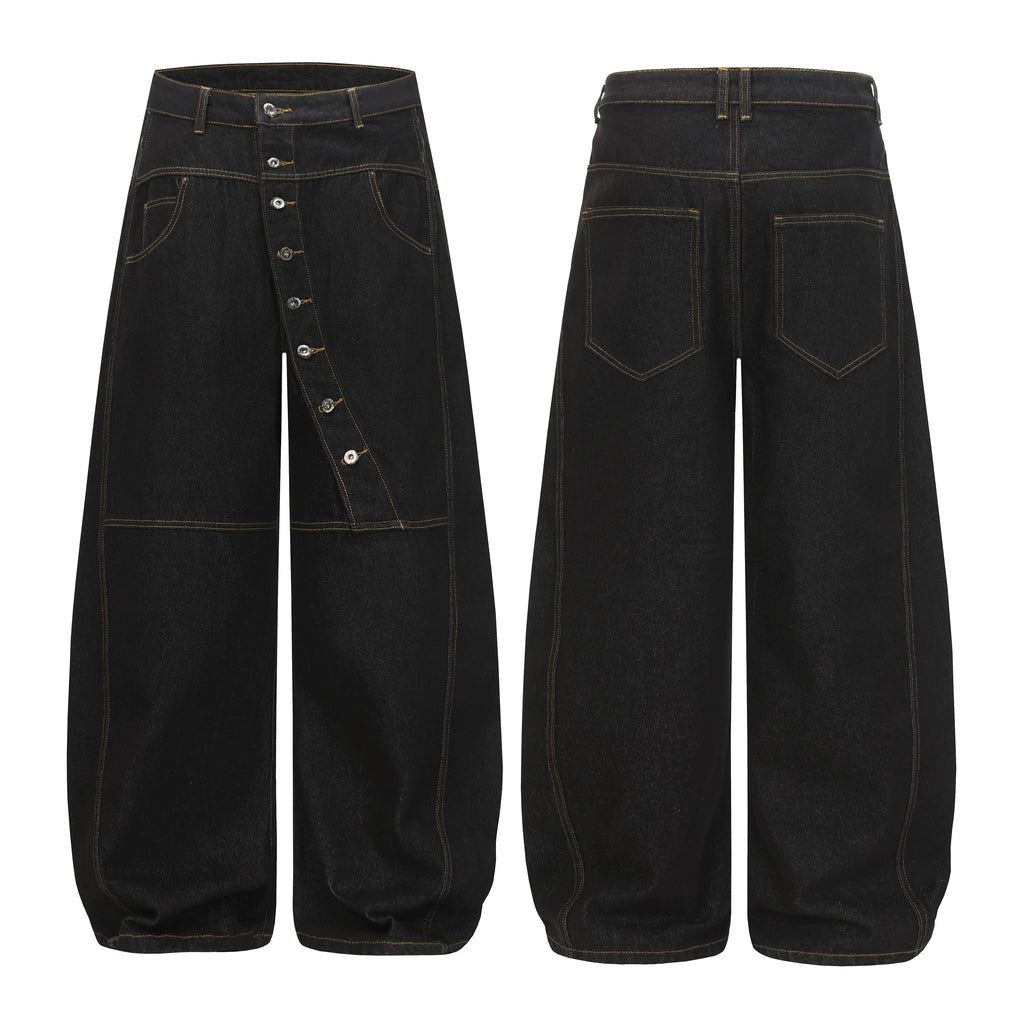 Buckle Button Curved Wide Jeans