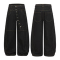 Buckle Button Curved Wide Jeans