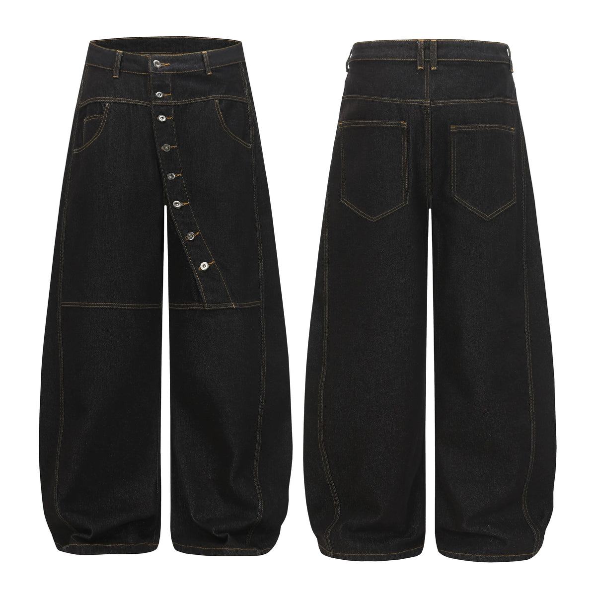 Buckle Button Curved Wide Jeans