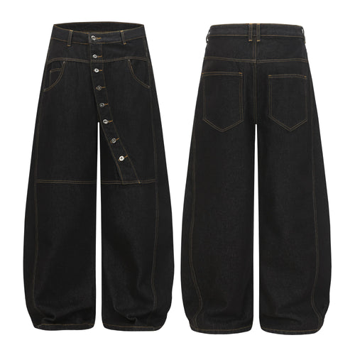 Buckle Button Curved Wide Jeans