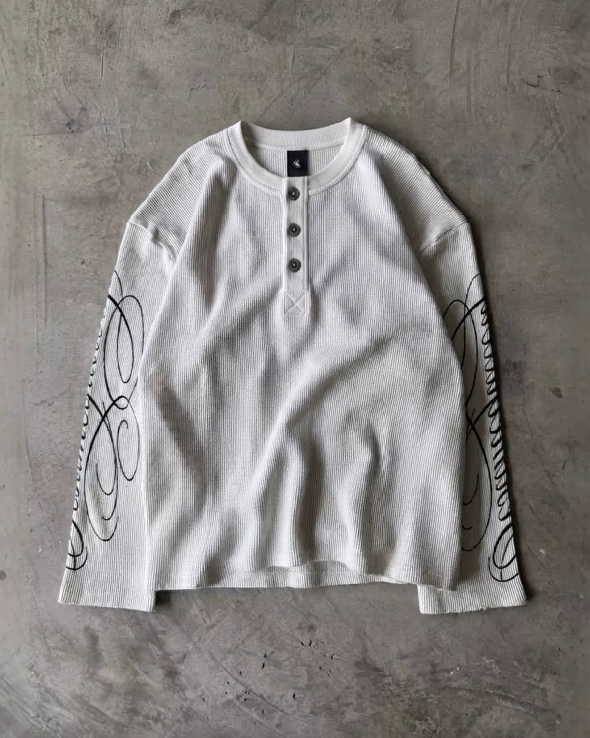 Cursive Print Waffle Henley