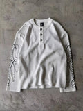 Cursive Print Waffle Henley