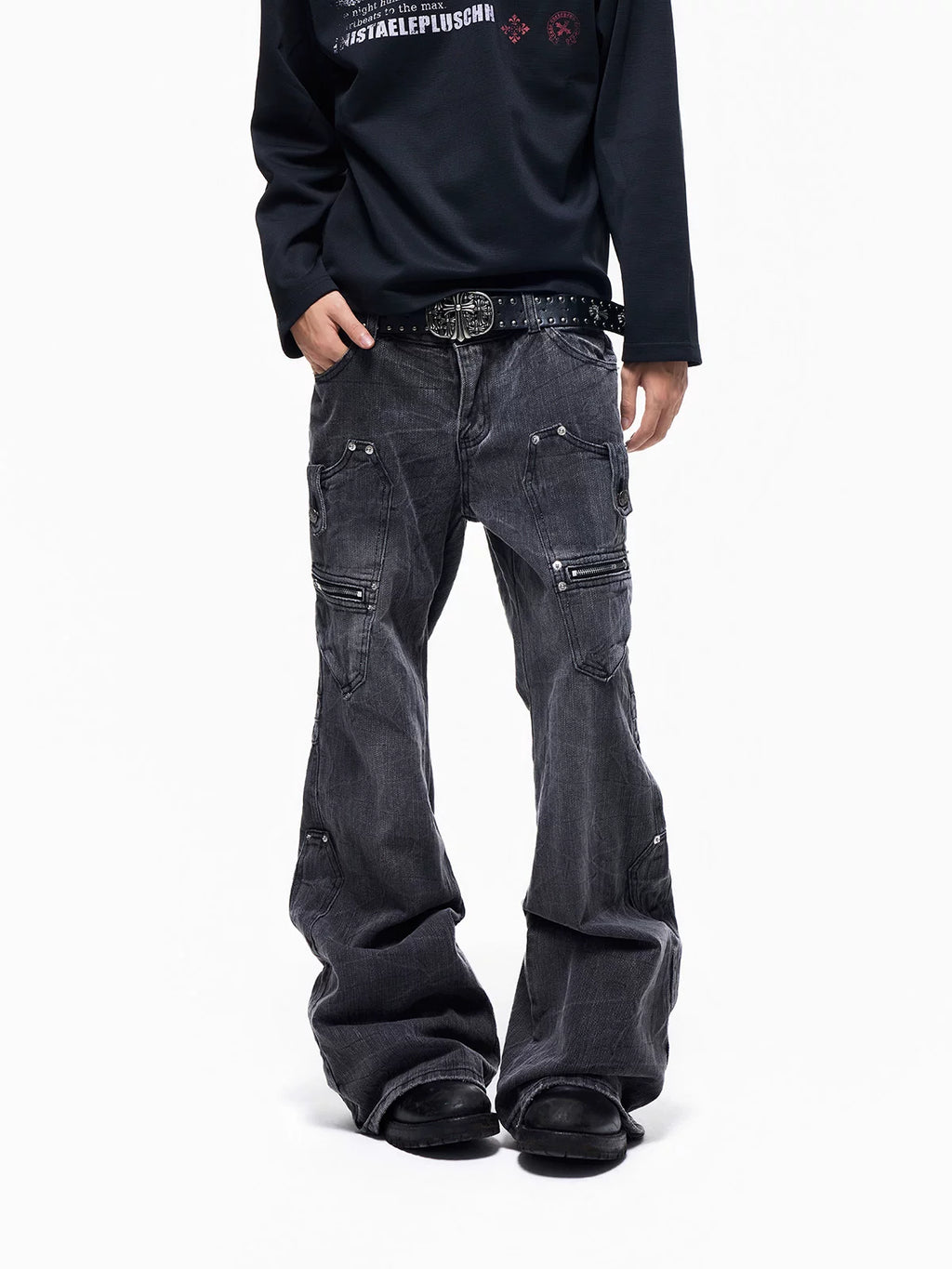 Floral Washed Multi-Pocket Flares