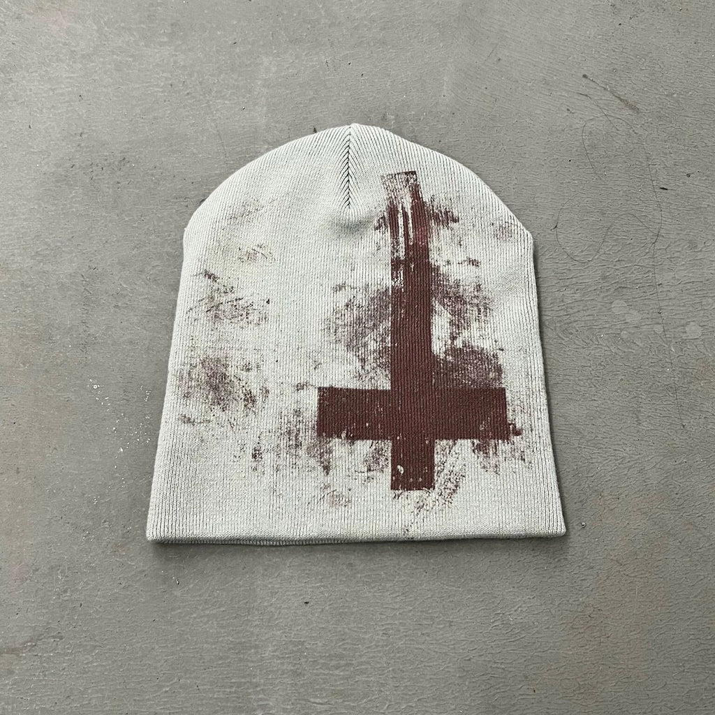 Distressed Cross Knit Beanie