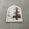 Distressed Cross Knit Beanie