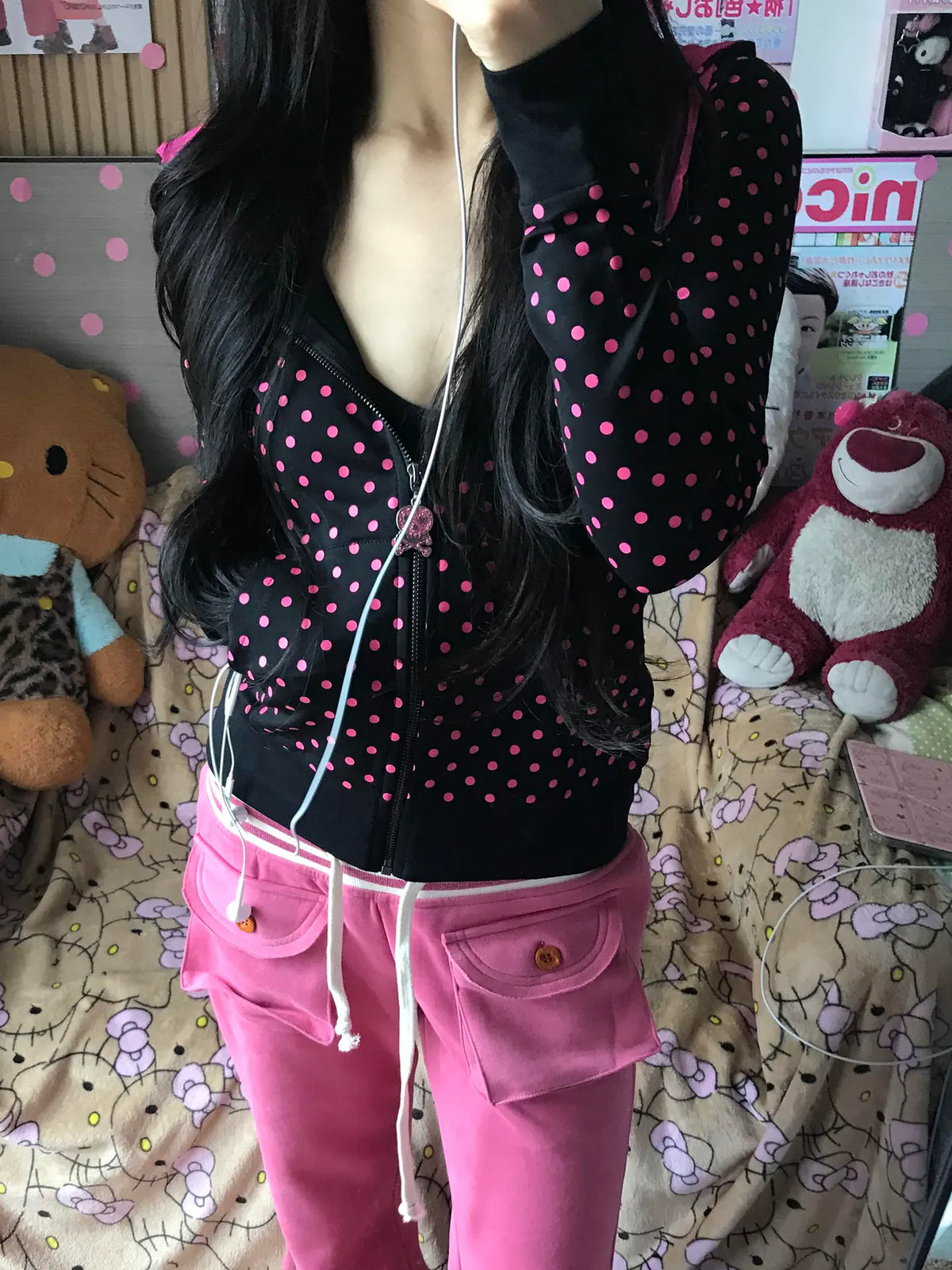 Pink Dot Zip Hoodie