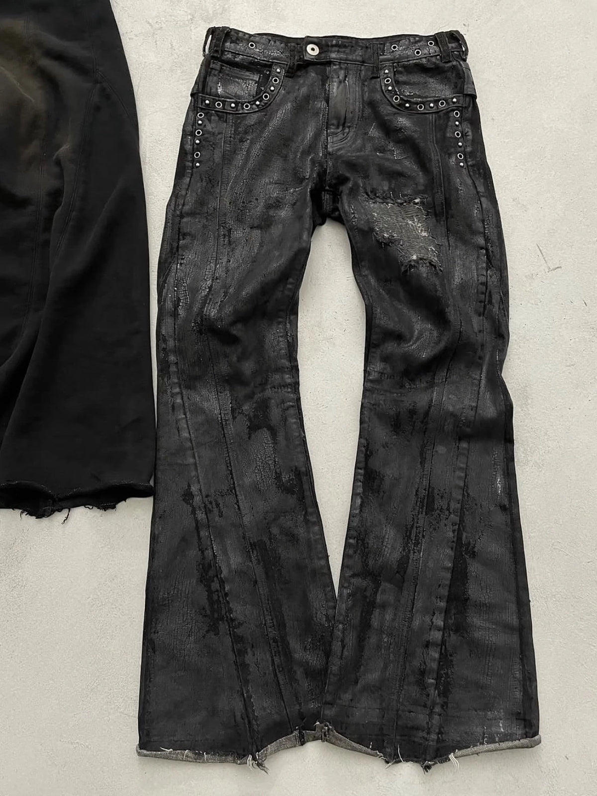 Waxed Rivet Low-Rise Bootcut Jeans