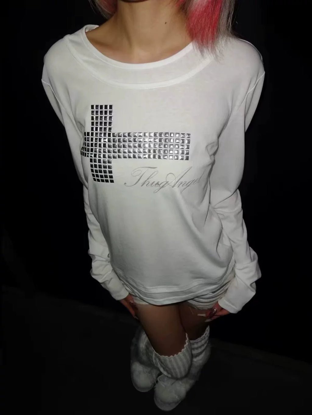 Rhinestone Cross Layered Long Sleeve