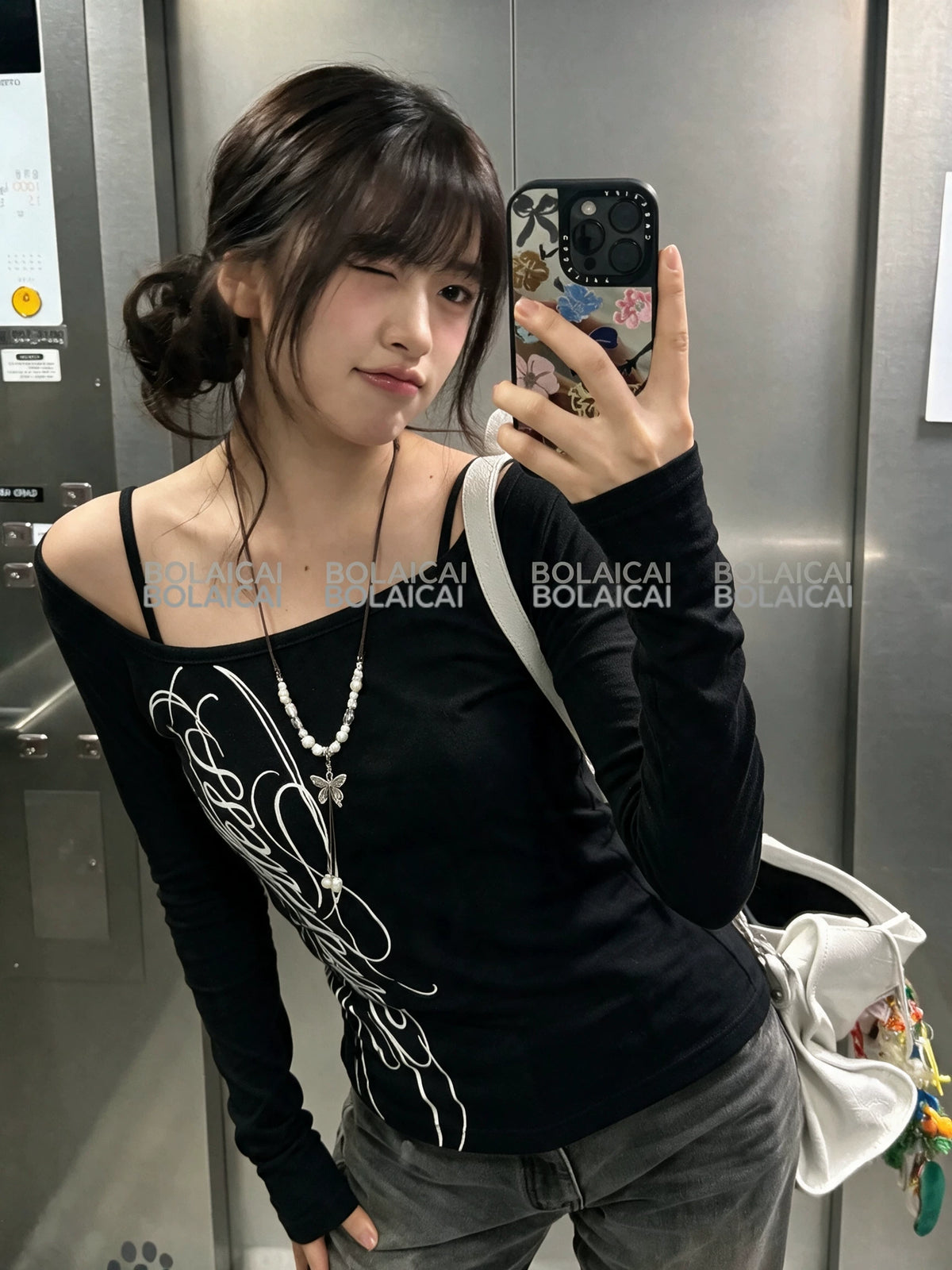 U-Neck Off-Shoulder Long Sleeve