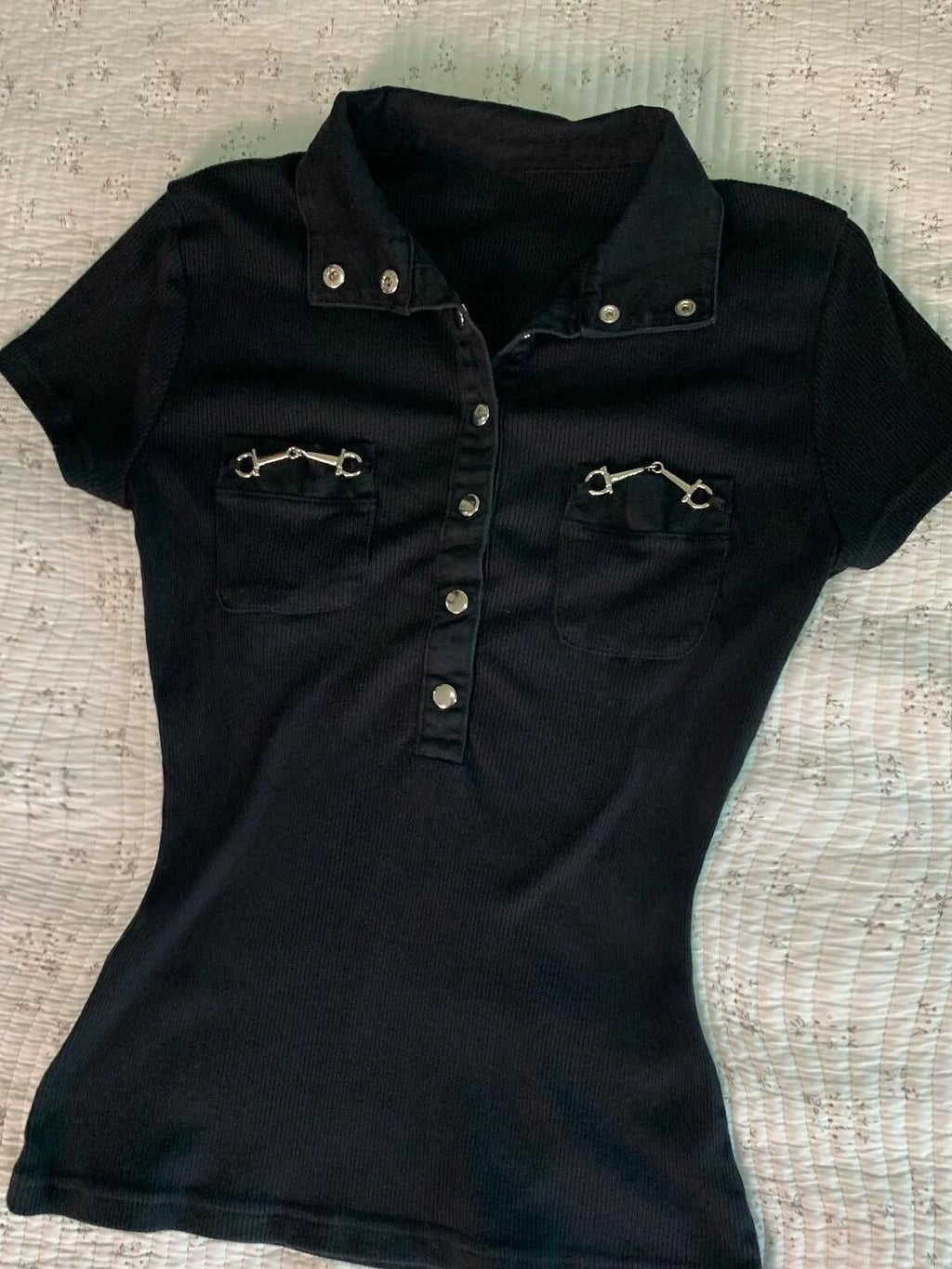 Black Snap Polo Tee