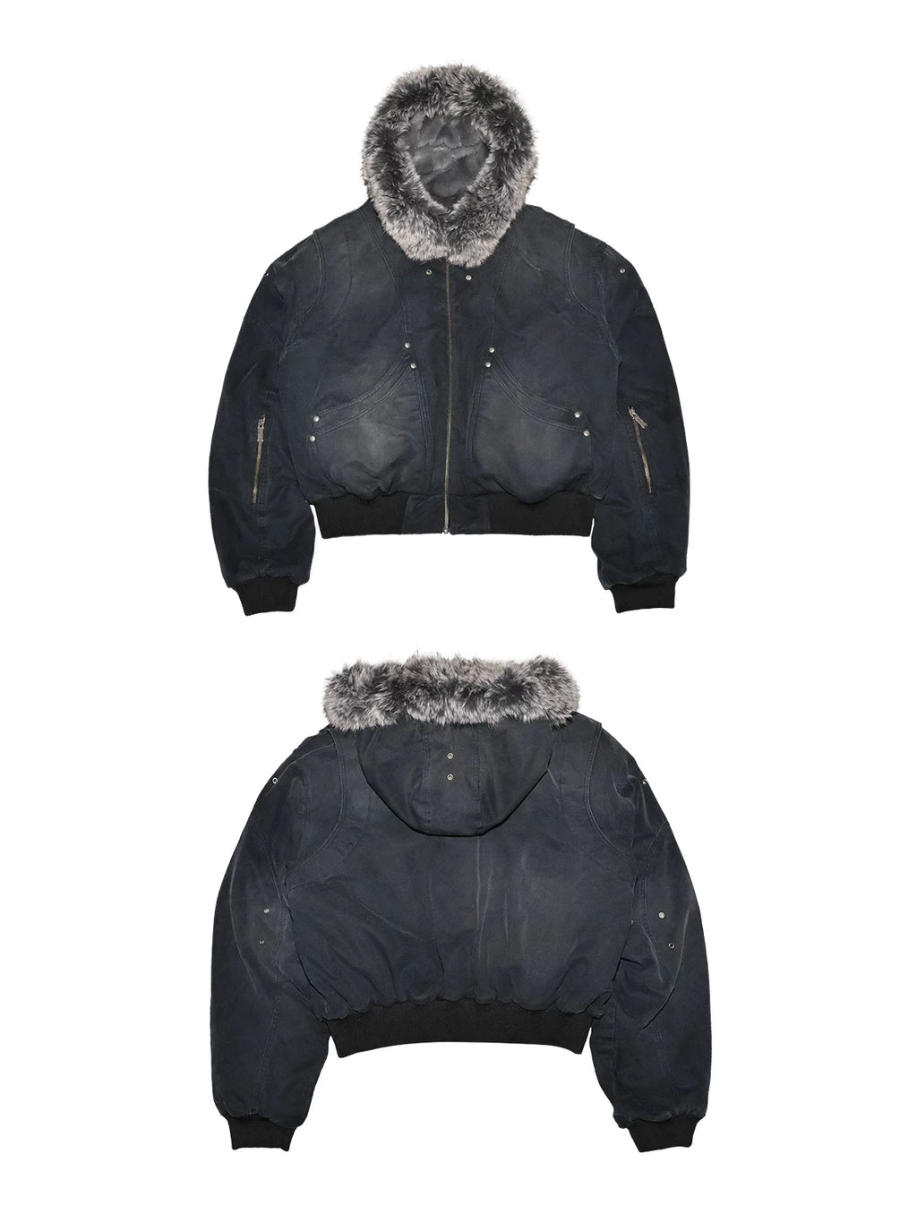 Fur Collar Washed Canvas Bomber
