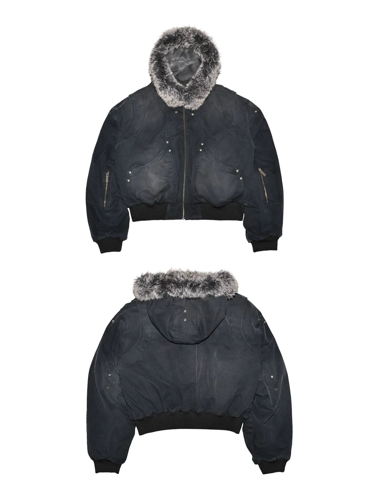 Fur Collar Washed Canvas Bomber