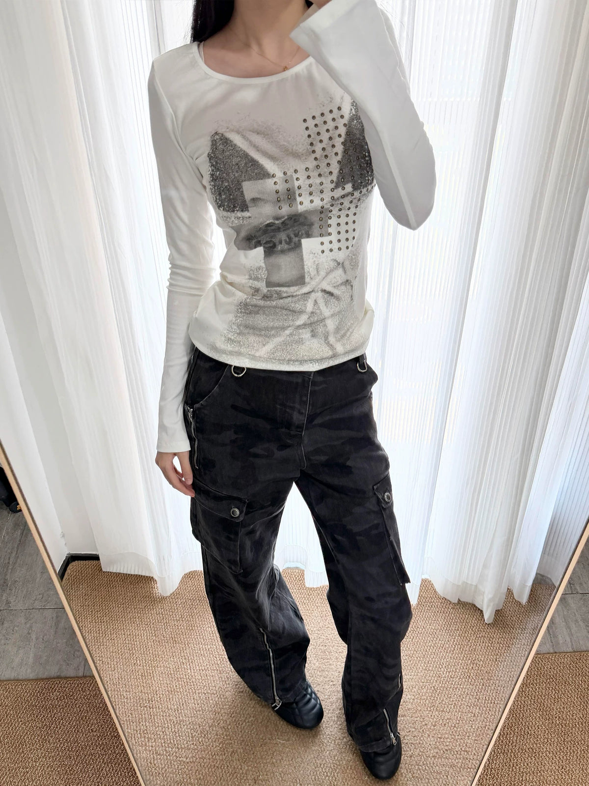 Cross Print Off-White Long Sleeve