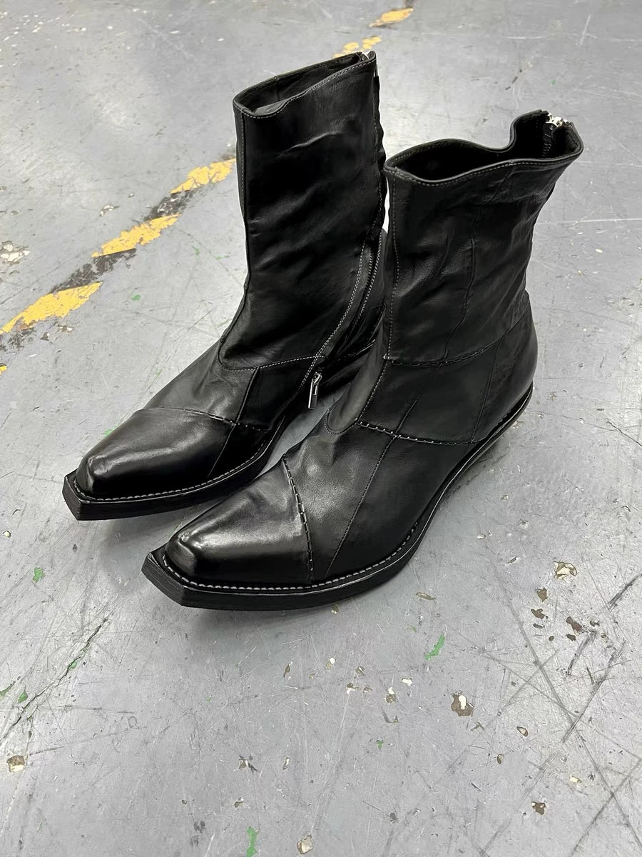 Patchwork Square Toe Wizard Boots