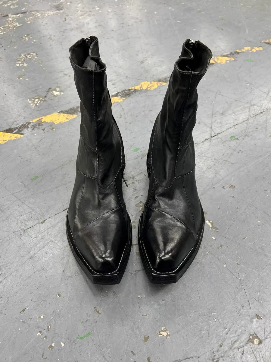 Patchwork Square Toe Wizard Boots