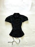Black Lace-Up Puff Sleeve Shirt